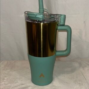 Wellness Gold and Green Tumbler with Straw